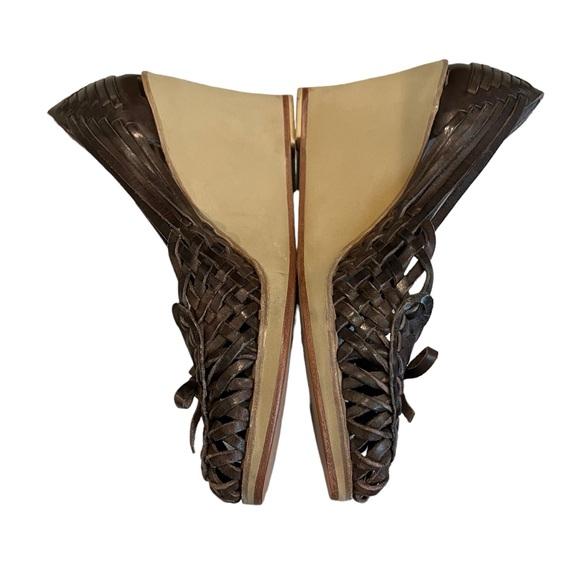 Dani Black Brown Leather Huarache Wedges, Sz 7.5 - Picture 8 of 12